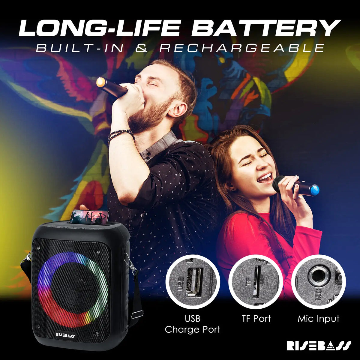 Portable Karaoke Machine with 2 Wireless Microphones – view 4