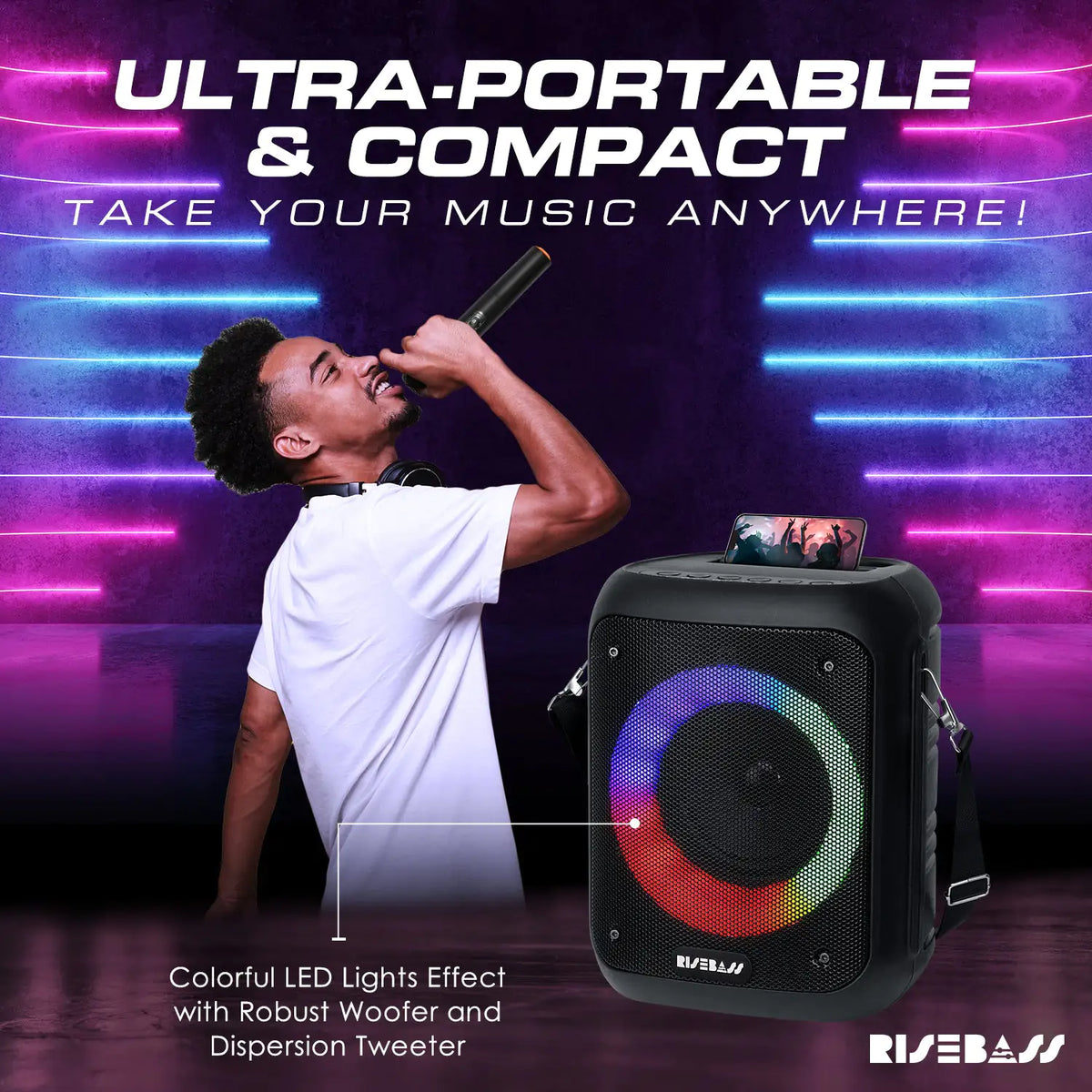 Portable Karaoke Machine with 2 Wireless Microphones – view 3